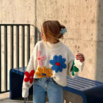 European And American Color Little Flower Thick Sweet Cute Sweater Coat