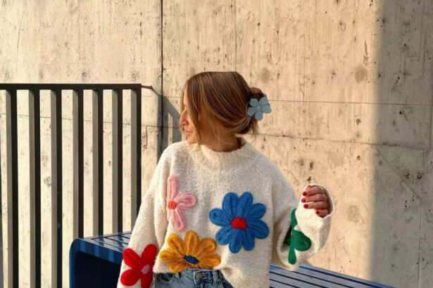 European And American Color Little Flower Thick Sweet Cute Sweater Coat