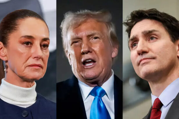 President donald trump, Canadian Prime Minister Justin Trudeau and Mexican President Claudia Sheinbaum