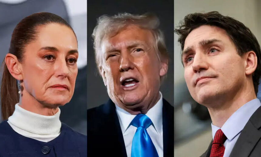 President donald trump, Canadian Prime Minister Justin Trudeau and Mexican President Claudia Sheinbaum